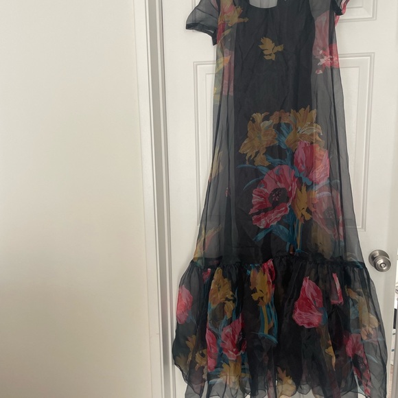 STAUD CALLUNA DRESS first bloom night black floral maxi sheer gown size S - Picture 7 of 10
